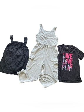 3 Pieces of Girls Size 6-6x Clothes, Sleeveless Cargo Jumpsuit/T Shirt/ Dress